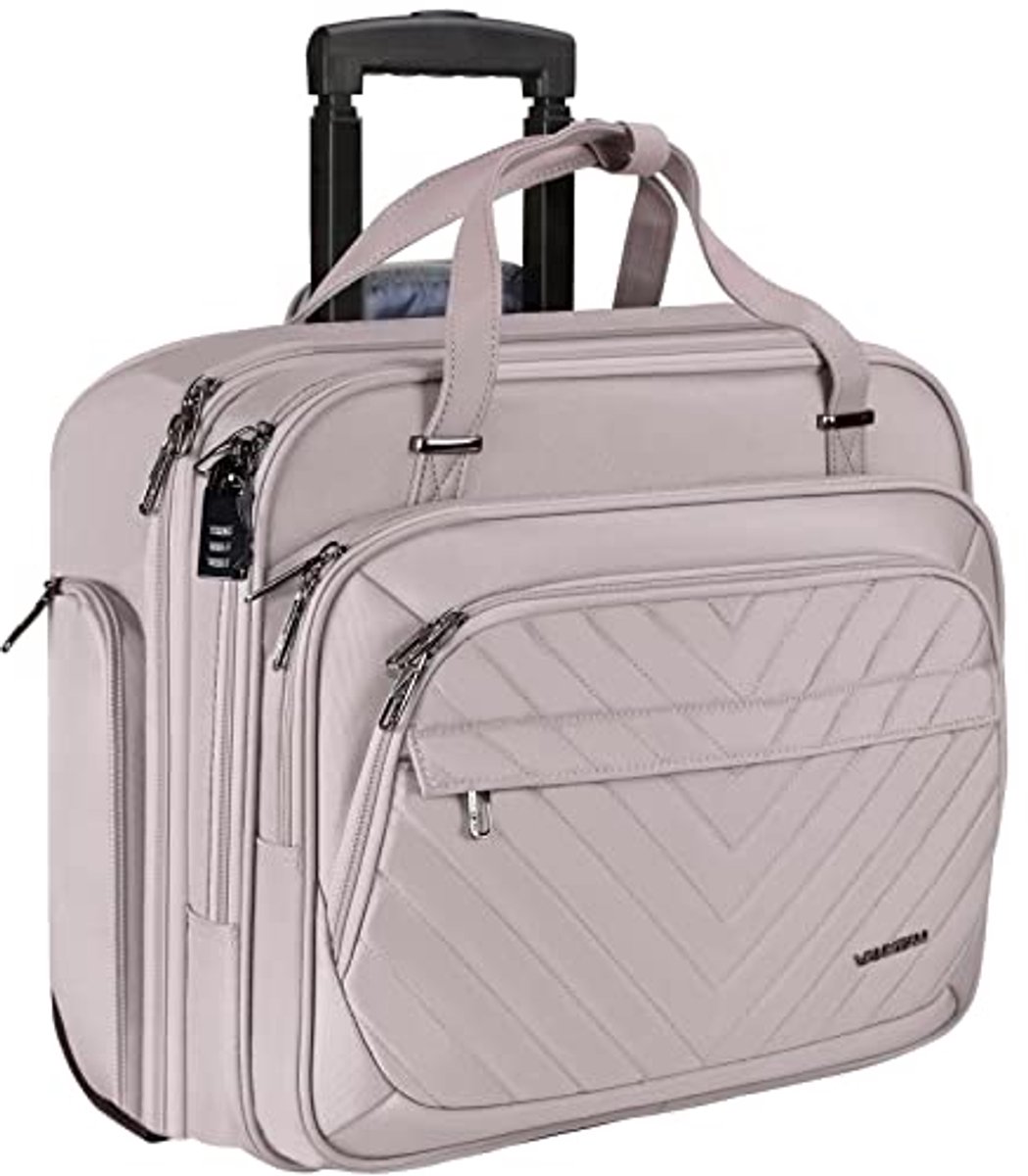Rollende laptoptas voor dames 15,6 inch - Waterafstotende aktetas met RFID-zakken voor reizen en zakelijk gebruik