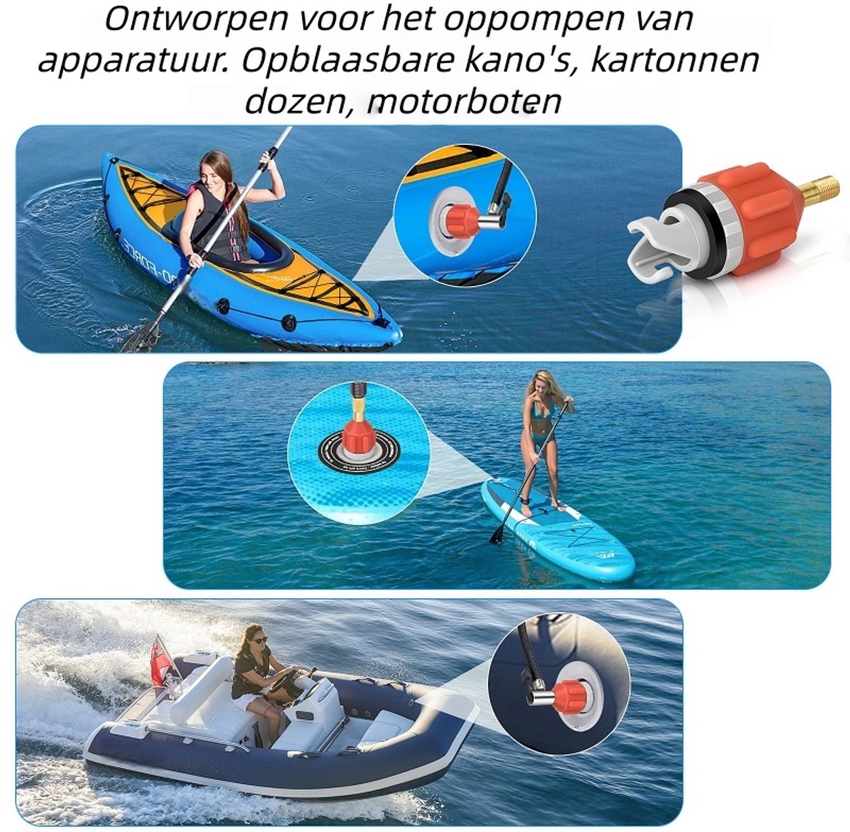 2-delige opblaasbare Stand-Up Paddle Board (SUP) pompadapter - Paddle Board ventiel naar kajak ventiel adapter - Auto pomp opblaasadapter - Oranje – foto 3