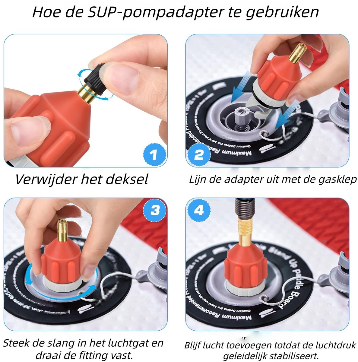 2-delige opblaasbare Stand-Up Paddle Board (SUP) pompadapter - Paddle Board ventiel naar kajak ventiel adapter - Auto pomp opblaasadapter - Oranje – foto 4