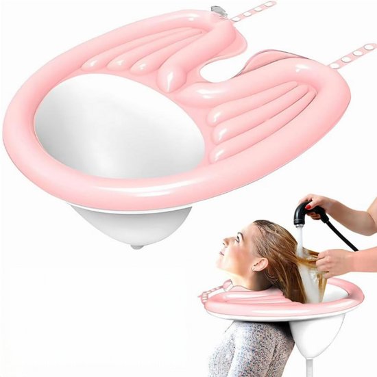 Bac à shampoing gonflable avec pompe à tube, bac à shampoing mobile, anti-fuite, pour le lavage des cheveux au lit, pour personnes âgées, handicapées, enceintes et blessées – Bac à shampoing portable pour maison de retraite (rose)