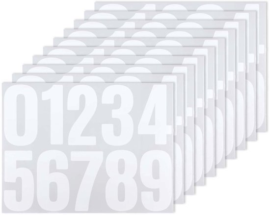 Ynkkvre - set van 10 witte nummerstickers 10 cm - waterdicht en