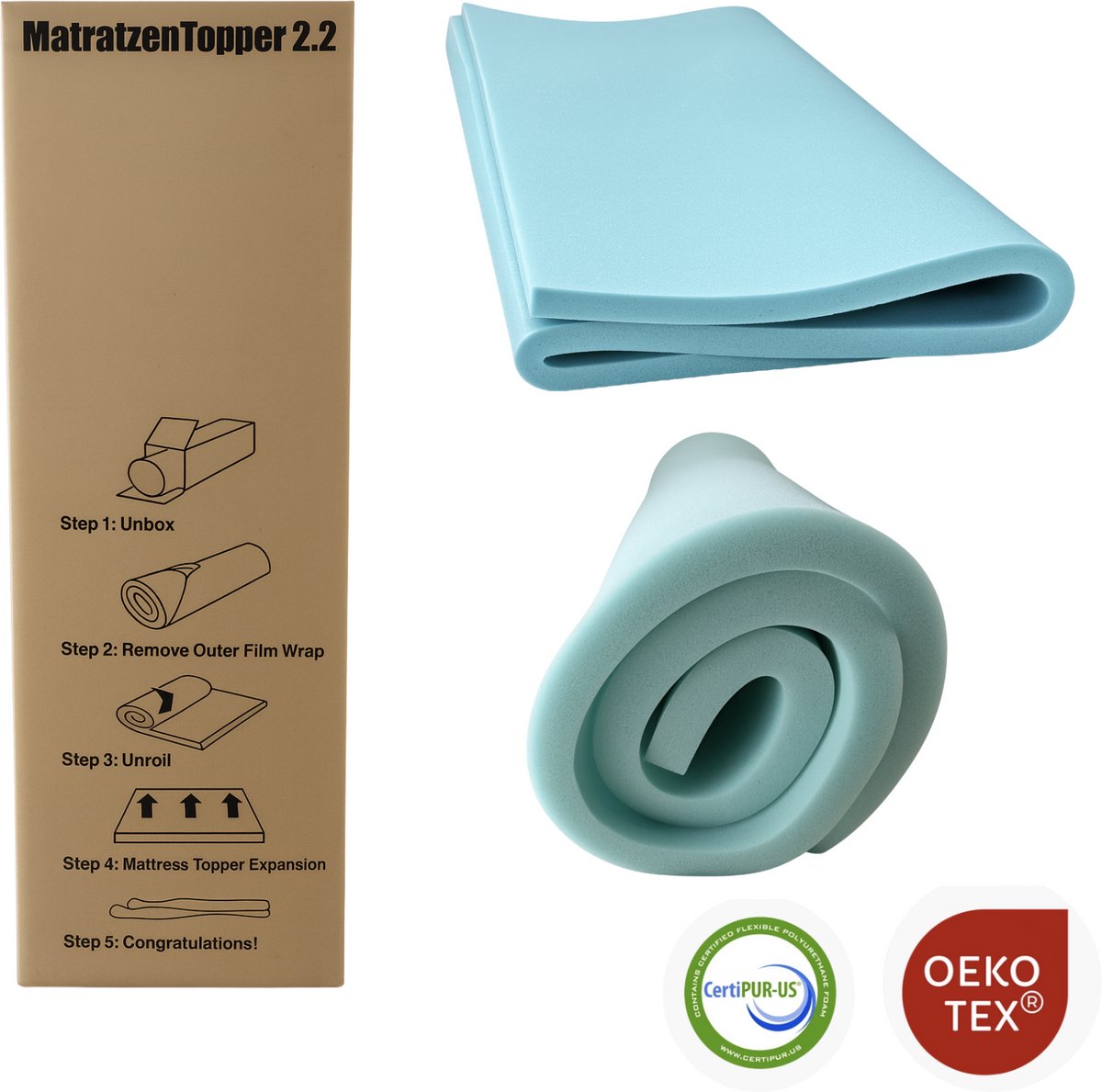 Topper Matras 180x200 - 4 cm Matrastopper - schuimplaat - middelhard - Topper