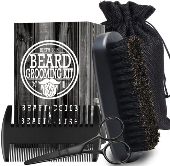 Kit de croissance de barbe Nuvado - Styler la barbe - Kit barbe - Ciseaux à barbe, peigne et brosse à barbe - Kit Set' Soin de la barbe