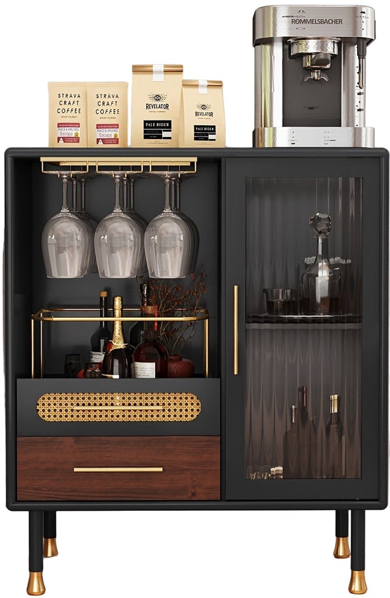 Wijnkastje – Wijnrek – Wijnmeubel – Glazenhouder – Opbergkast – Zwart – Compact Ontwerp – Hoogwaardig Hout