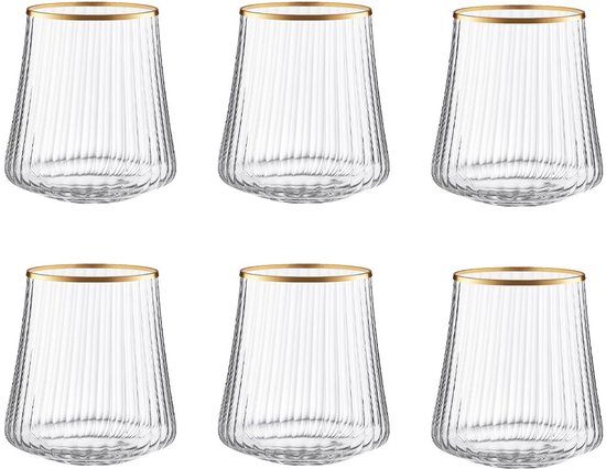 Drinkglazen Salon - 6 ST - tumbler waterglazen - 540 ml - gouden rand
