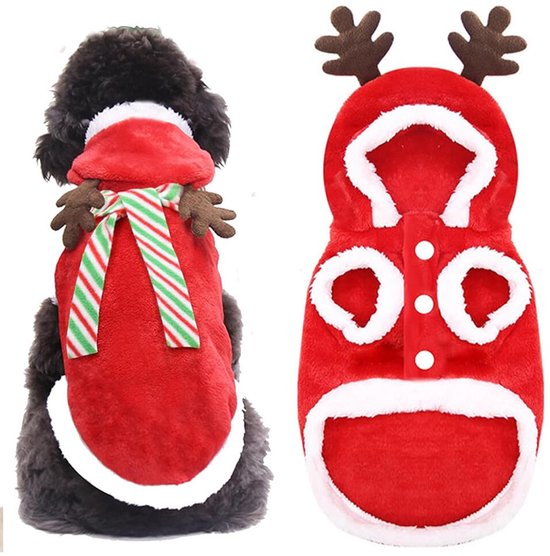 SMALLLEE_LUCKY_STORE Kerst Rendier Kat Hond Kostuum Kleding Fleece Jas Outfit Jumpsuit Kerstman Kostuum Voor Kleine Honden Katten M