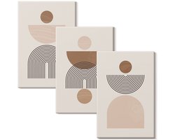 Wallfluent Set van canvas schilderijen - Abstracte vormen in tinten bruin en beige Canvas Schilderijen Set - set 3 stuks 40x60 cm - Beige Set van Canvas Prints - Abstractie Canvas Kunst Set - Boheemse Canvas Kunst Set