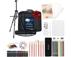 Artina Michelangelo XXL Teken Set - Schildersezel, Acrylverf, Aquarelverf, Kleur Potloden, Penselen, Schildersdoeken - 122 stuks