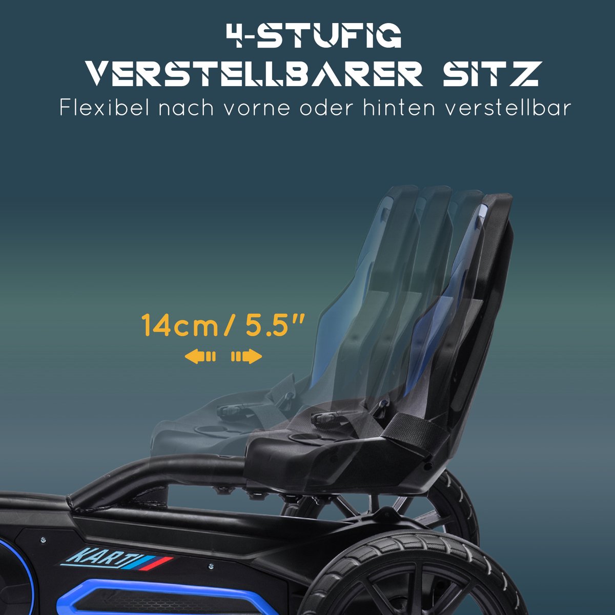 HOMCOM Pedal Go Kart Metall, Kunststoff 100L x 58B x 58,5H cm Blau — afbeelding 5