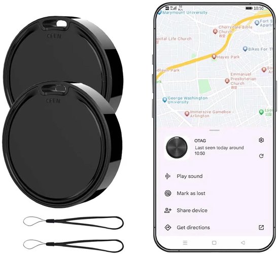 Smart Tag voor Android - Anti-verlies tracker werkt met Google Find My Device - Bluetooth-locator voor sleutel, portemonnee, auto en huisdier - Vervangbare batterij - 2pcs