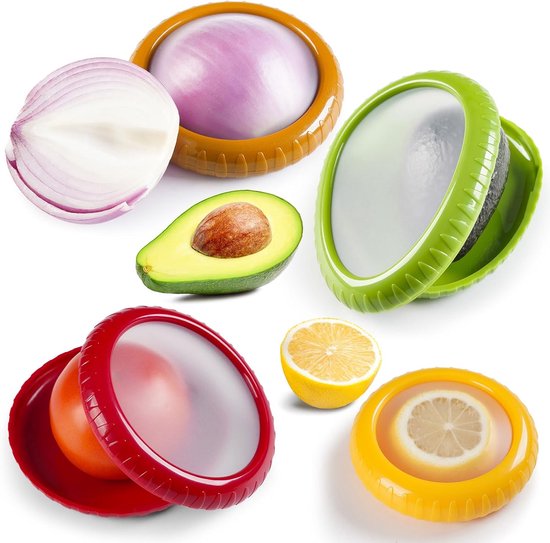 Avocado en Ui Bewaardozen Set - 4 Stuks Siliconen Voedselbewaar Bakjes - Herbruikbare Koelkast Opbergbox - Voor Gezinnen - Vershoudbox - Diverse Kleuren - 4 Stuks