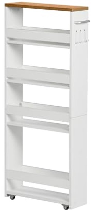 Desserte de cuisine à Roues - 5 niveaux, étroite, marron Vintage et Wit - Desserte de salle de bain et de service