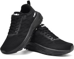 Geweo Heren Sportschoenen- Sneakers - Fitnessschoenen -Dikke Zool- Zwart -40