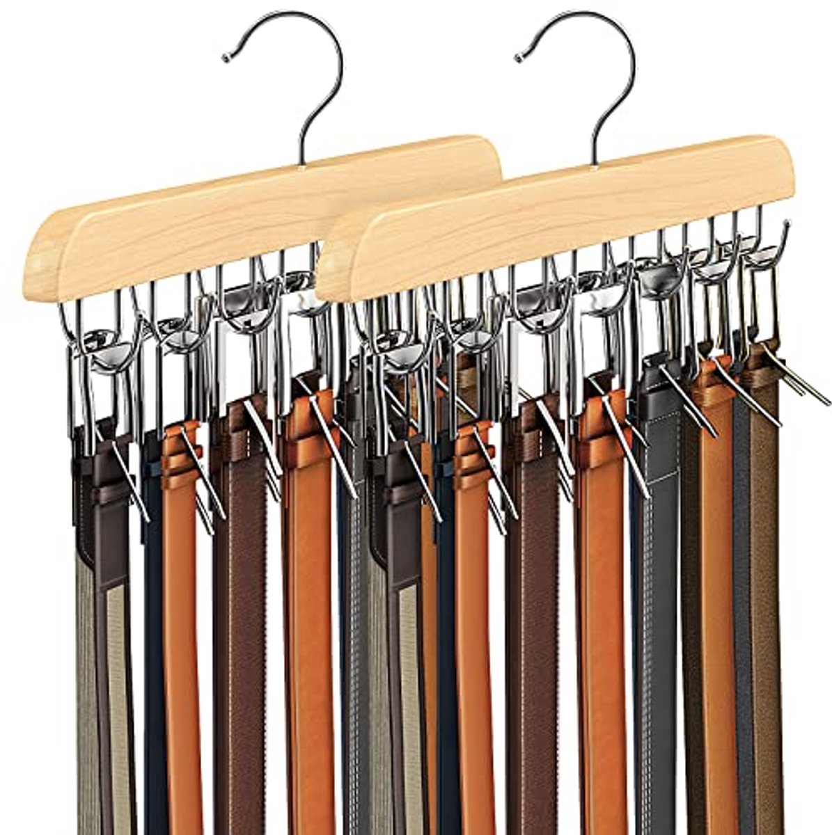 Houten Riemhanger voor Kast met 14 Haken - Stevige Riemorganizer en Kastaccessoires