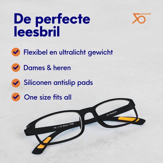 Lunettes de lecture Amazotti Milano +2,00 – Lunettes de lecture correctrices – Femme et Homme – Plastique – Zwart – Set de 5