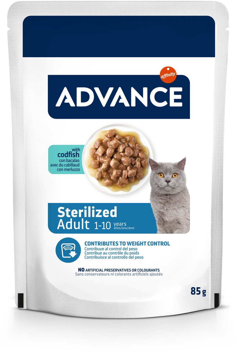 Advance Kattenvoer Natvoer Advance - Gesteriliseerd Kabeljauw - 12x85g, Met Omega 3, Voor Gezonde Vacht