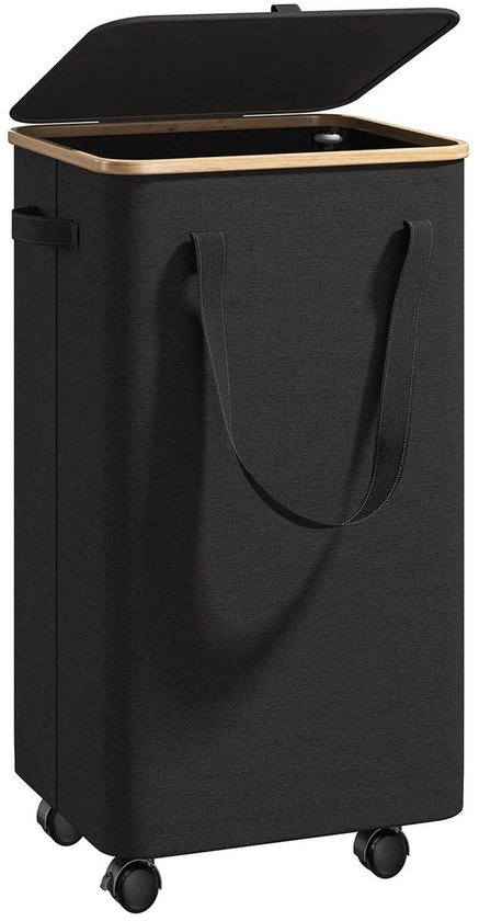 Household Essentials Ronde wasmand met wielen, koper, zwart groot