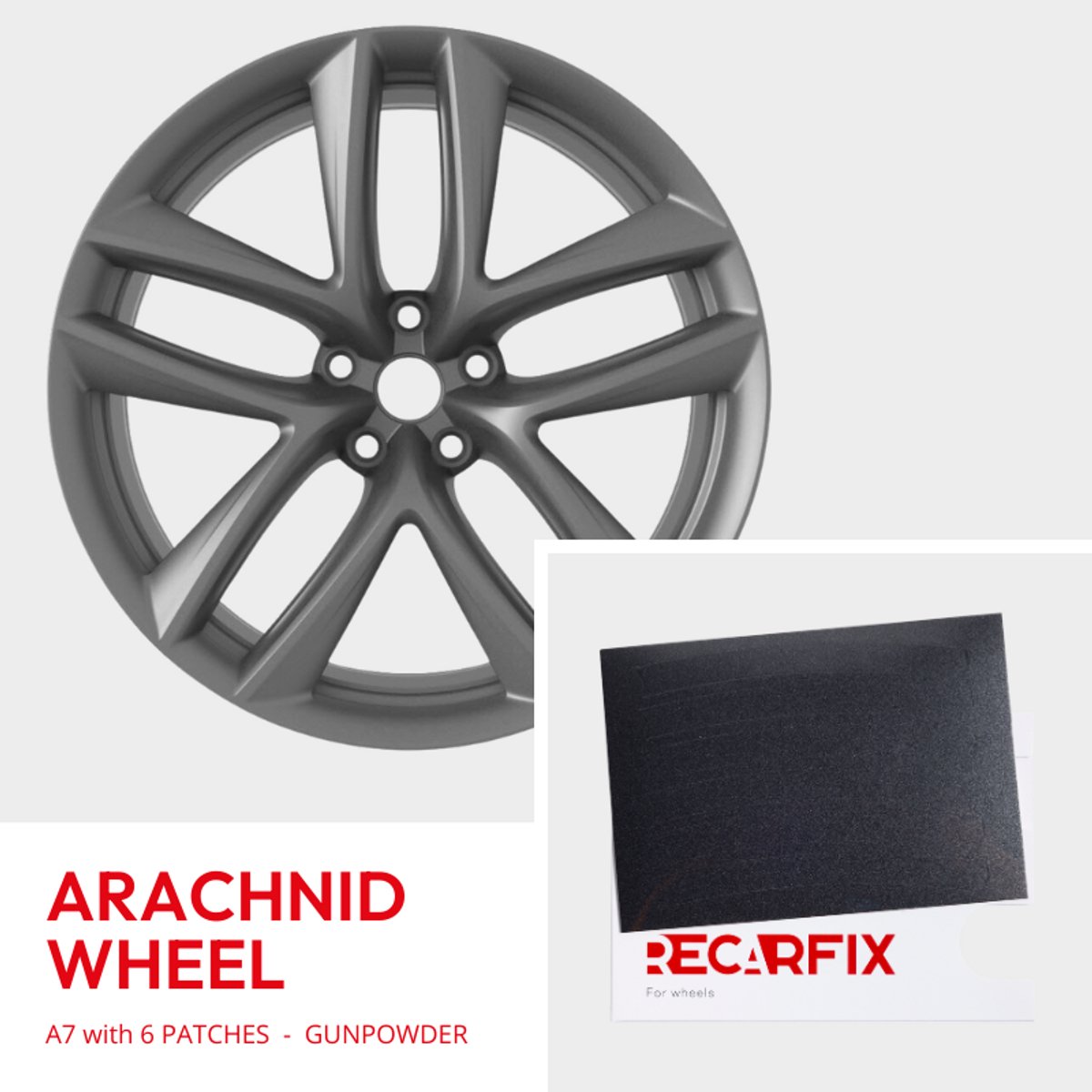 Tesla Model S - Velgschade patch Arachnid Wheel Gunpowder