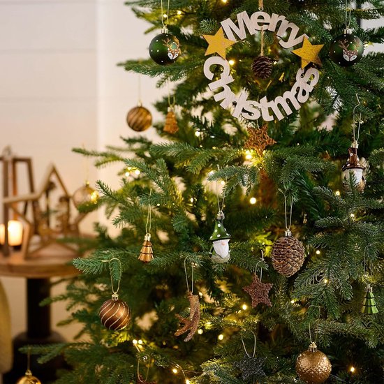 Valery Madelyn Kerstballen, 24 stuks, kerstballen, met cadeaupakket, kerstboomversiering met hanger, decoratie voor Kerstmis, thema brons