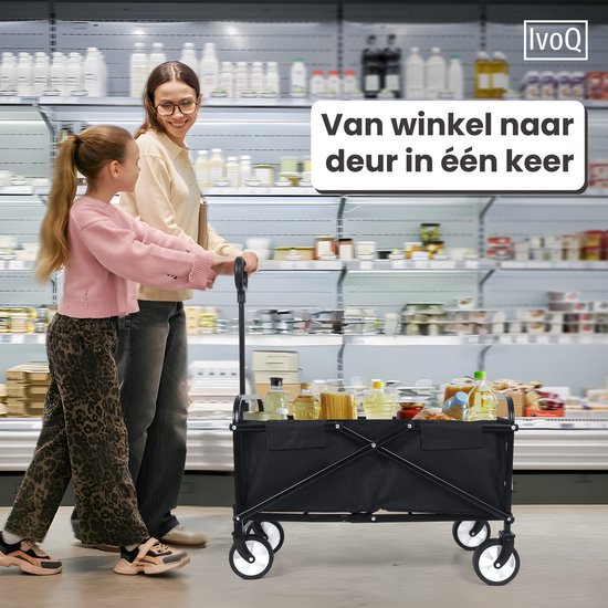 IvoQ Opvouwbare Bolderkar Zwart - Draagvermogen 80 kg - Compact inklapbaar - Stevig stalen frame & 600D polyester - Ideaal voor strand, camping, tuin & boodschappen van IvoQ — afbeelding 2