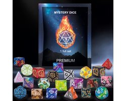 FA-VE Mystery Dice Bag – 7-Delige Dobbelstenen Set voor D&D – Inclusief Luxe Zakje – Surprise Kleuren & Designs – Voor TTRPG, Pathfinder, DnD & Meer