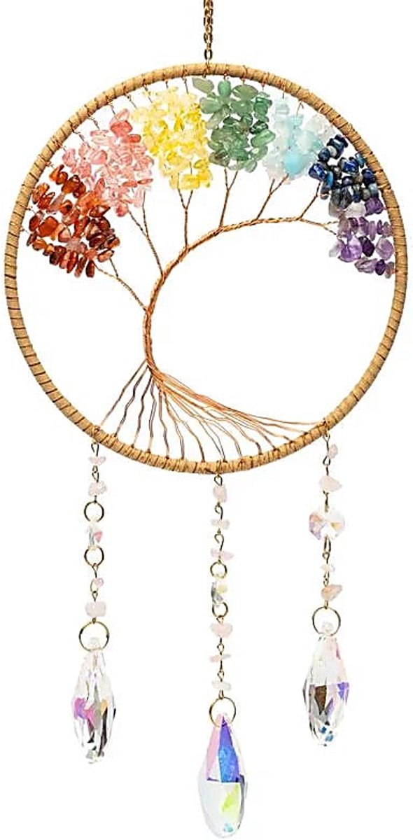 Phoenix Import Mani Bhadra Suncatcher levensboom met chakra-stenen - ±17 cm Multicolor