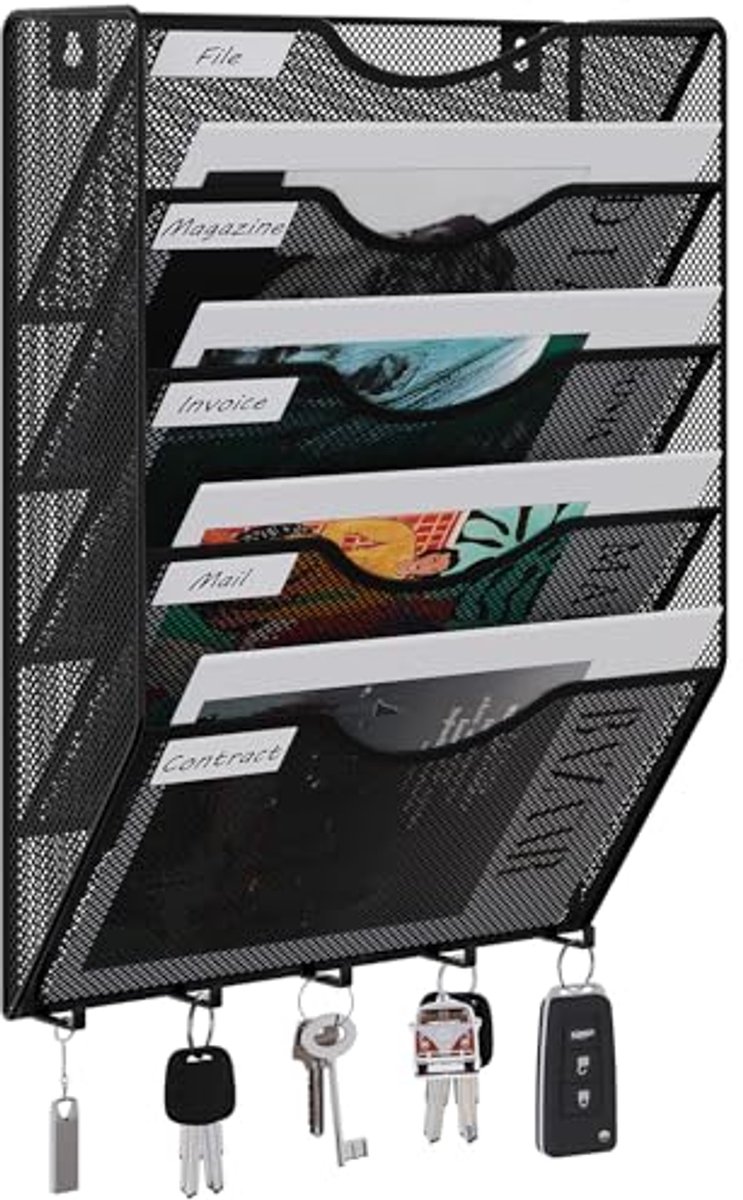 5-Tier Wand Organizer voor A4 Documenten met 5 Haken