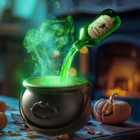 Halloween Decoratie Heksenketel Rookmachine met LED en Drijvende Fles – Spooky Mist Effect Mistmachine - Griezelig -Feestdecoratie voor Thuis- Heks - Ketel
