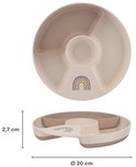 Beige Mepal vakjesbord met regenboogprint en de afmetingen Ø 20 cm en 2,7 cm.