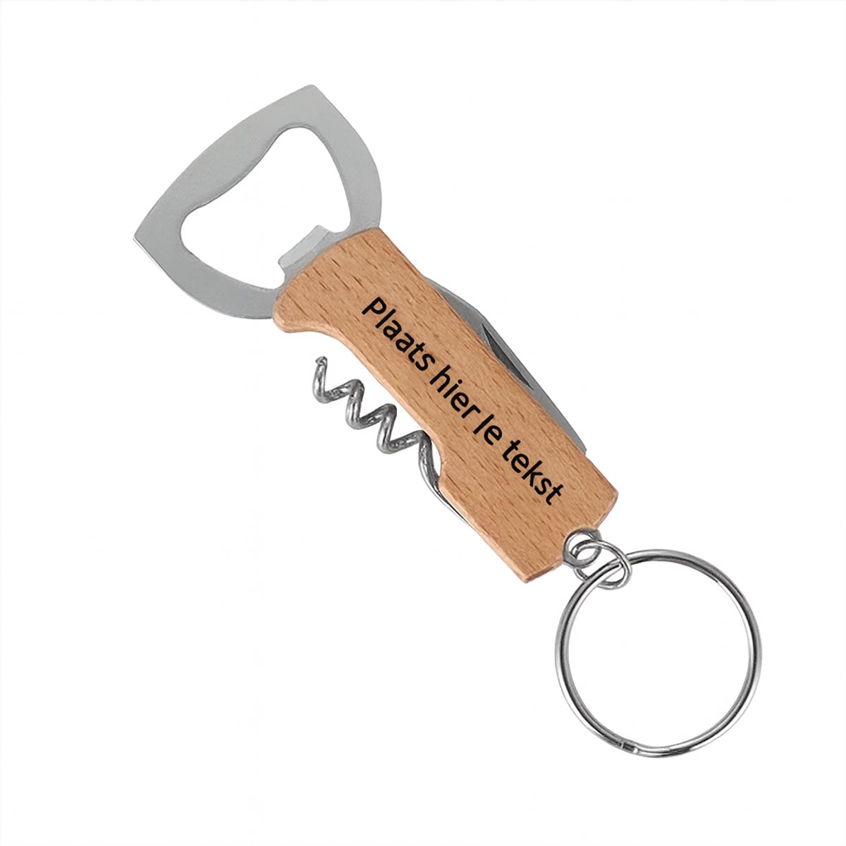 Sleutelhanger / flessenopener - Hout - Laser gegraveerd - Gepersonaliseerd