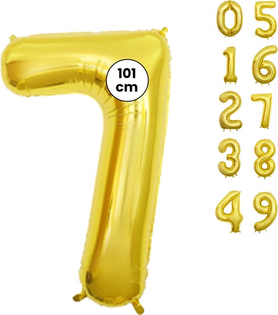 Fienosa Cijfer Ballonnen - Nummer 7 - Goud Kleur - 101 cm - Cijferballon - XL Groot - Helium Ballon - Verjaardag Ballon - Verjaardag Versiering - Feest - Feestversiering - Leeftijd verjaardag - Verjaardagsballon - Verjaardag