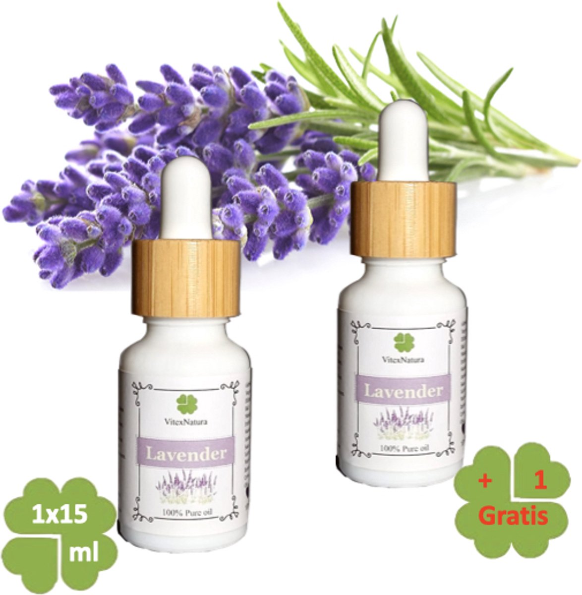 Pure Lavendel olie 1 + 1 GRATIS | 30ml 100% Etherische Olie | Reinigend kalmerend | Merk VitexNatura