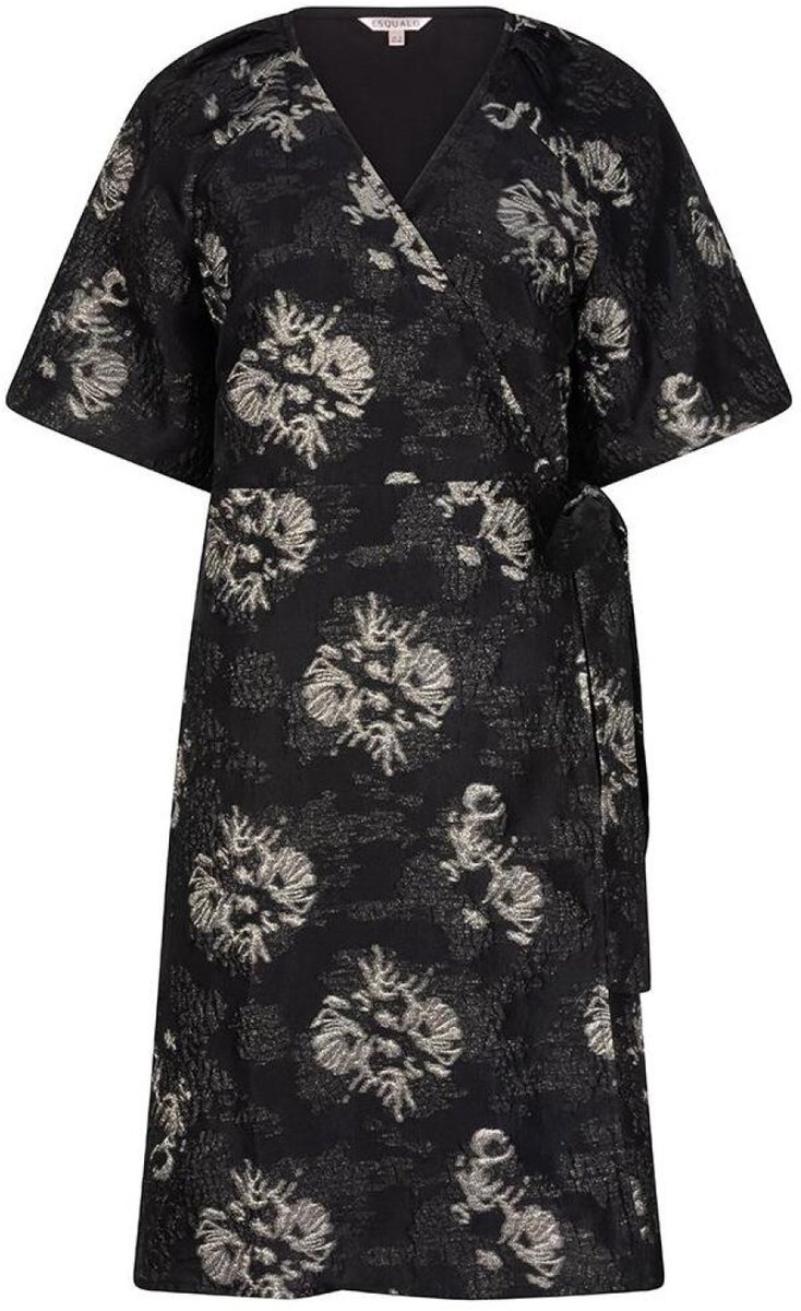 EsQualo Jurk Dress Jacquard Puff Sleeve W25 09700 000 Black Dames Maat - 34