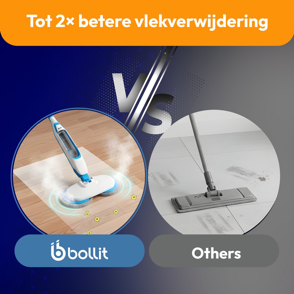 BOLLIT 1500W Elektrische Dweil STOOM - Stoomreiniger en Schrobber TURBO - Dweilapparaat - Vloerreiniger voor alle Harde & Houten Vloeren - Reinigingsmachine - Wendbaar Dweilsysteem - Vloermop - SprayMop thumbnail 8