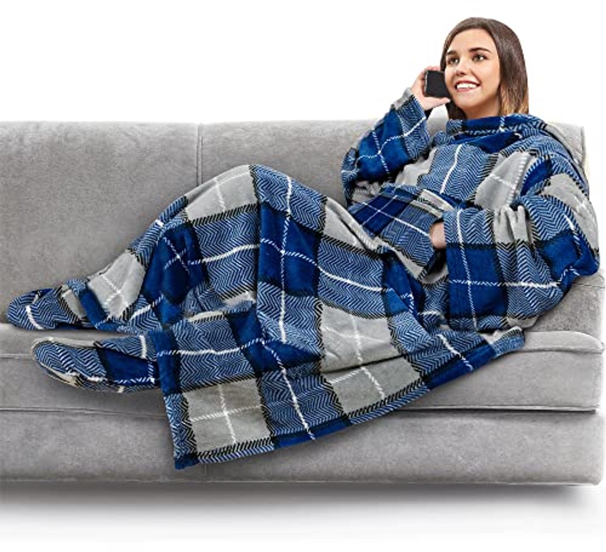 Fleece Deken met Mouwen en Voetzakken voor Volwassenen - Draagbare Cozy Plaid Wrap - Extra Zacht en Warm