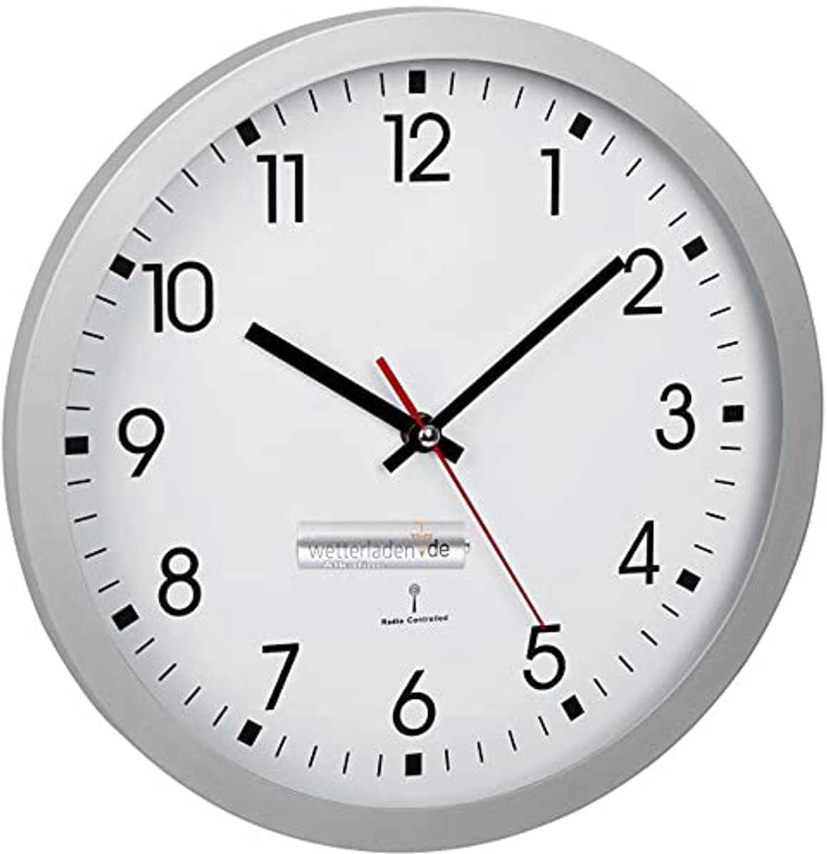Analoge draadloze wandklok met grote wijzerplaat en secondewijzer - 30 cm, zilver