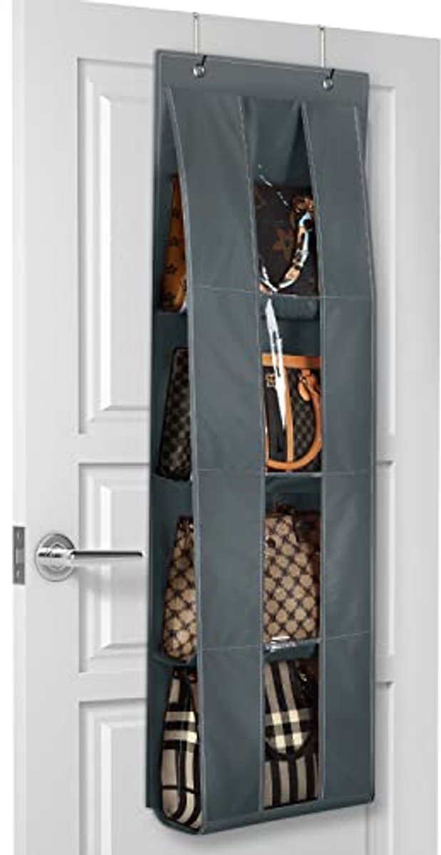 Hanging Handbag Organizer with 4 Clear Compartments - Over the Door Storage Solution