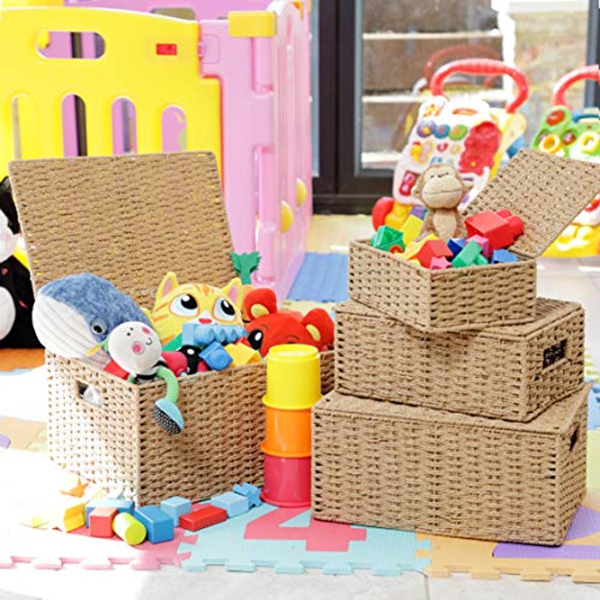 Opbergmand met deksel en handgrepen - multifunctionele organizer voor huis en kantoor