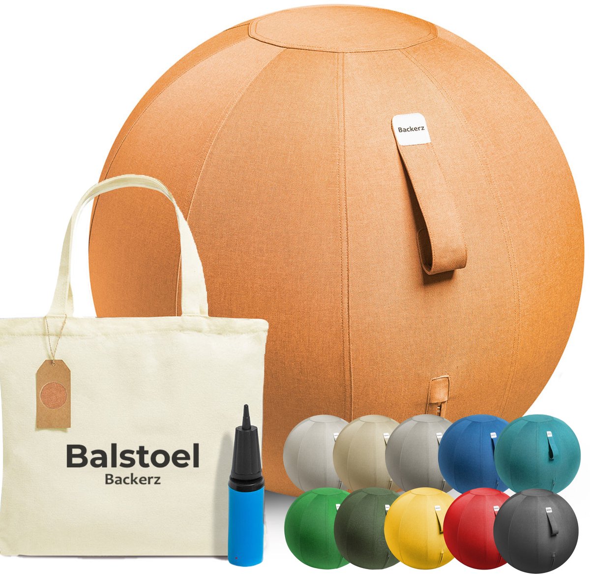 Backerz Zitbal 65 CM - Zitballen met Hoes Linnen - Ergonomische Bureaustoel Kantoor en Thuis - Luxe Yoga Bal - Oranje