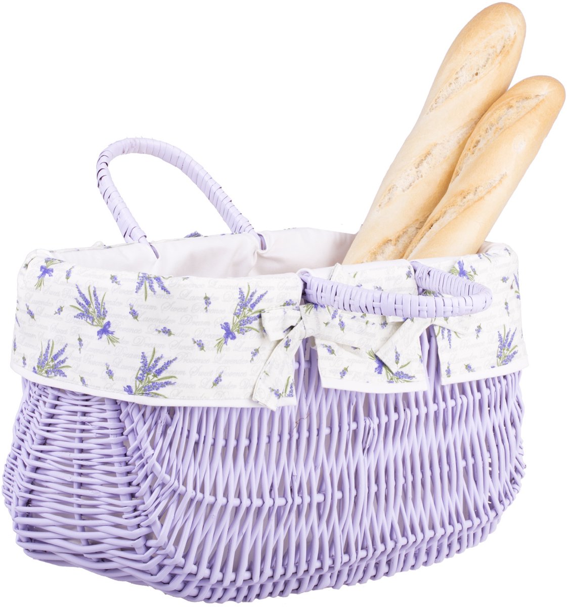 The Wicker Stories – Rieten winkelmand in lavendel met bloemenvoering – Handgemaakt in Europa – 42×21, H: 27/35 cm