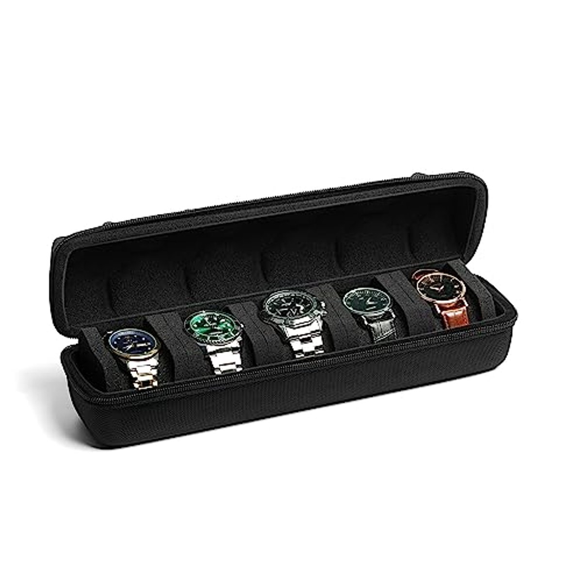 Set van 5 reiskoffers voor horloges - Met zachte schuimkussens - Geschikt voor horloges tot 60 mm wijzerplaat
