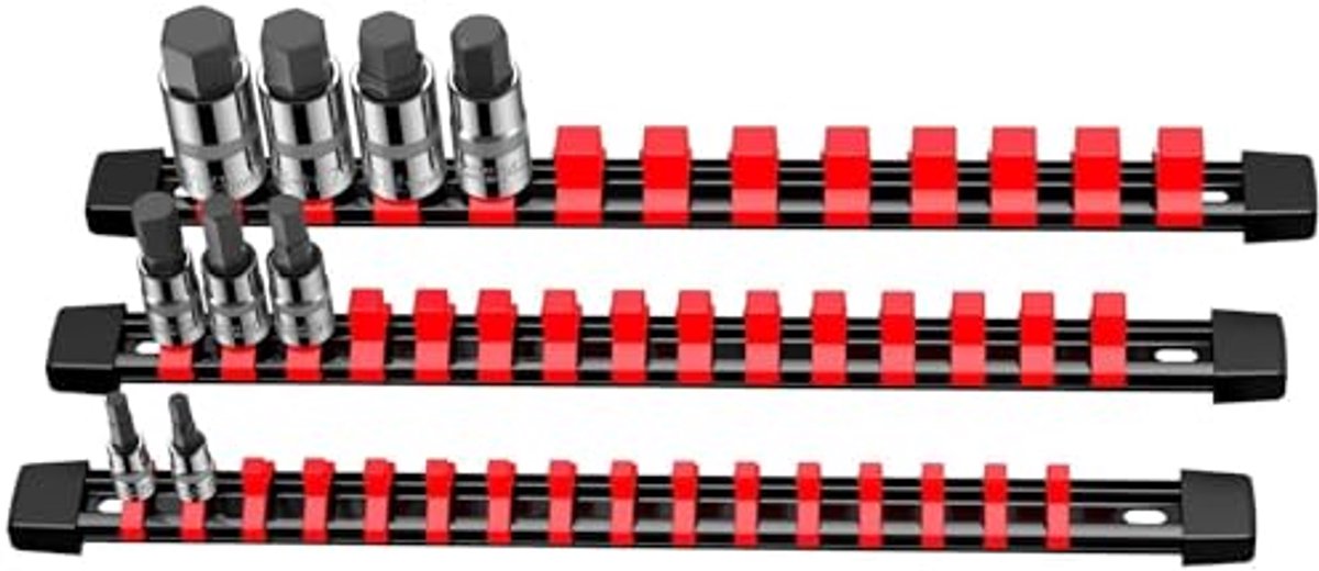 3-delige Socket Organizer met 43 ABS Clips - Inclusief 1/4, 3/8 en 1/2 Inch