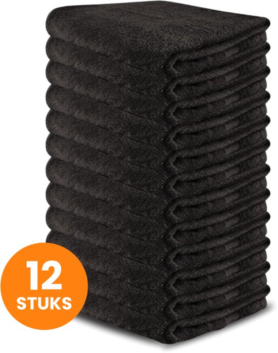 Funnies Handdoeken 12-Pack Antraciet - Set van 12 Luxe Handdoeken - 50 x 100 cm - Hoogwaardig 100% Katoen - 500 gram/m² Dikke, Zachte en Sneldrogende Handdoek - Ideaal voor Badkamer, Sport, Sauna, Zwembad en Vakantie