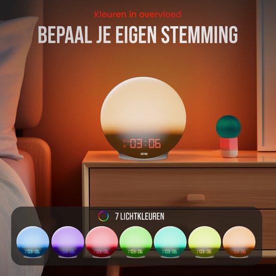 DistinQ Wake-Up Light – Wekkerradio met dubbele wektijd – Slaaphulp met USB aansluiting