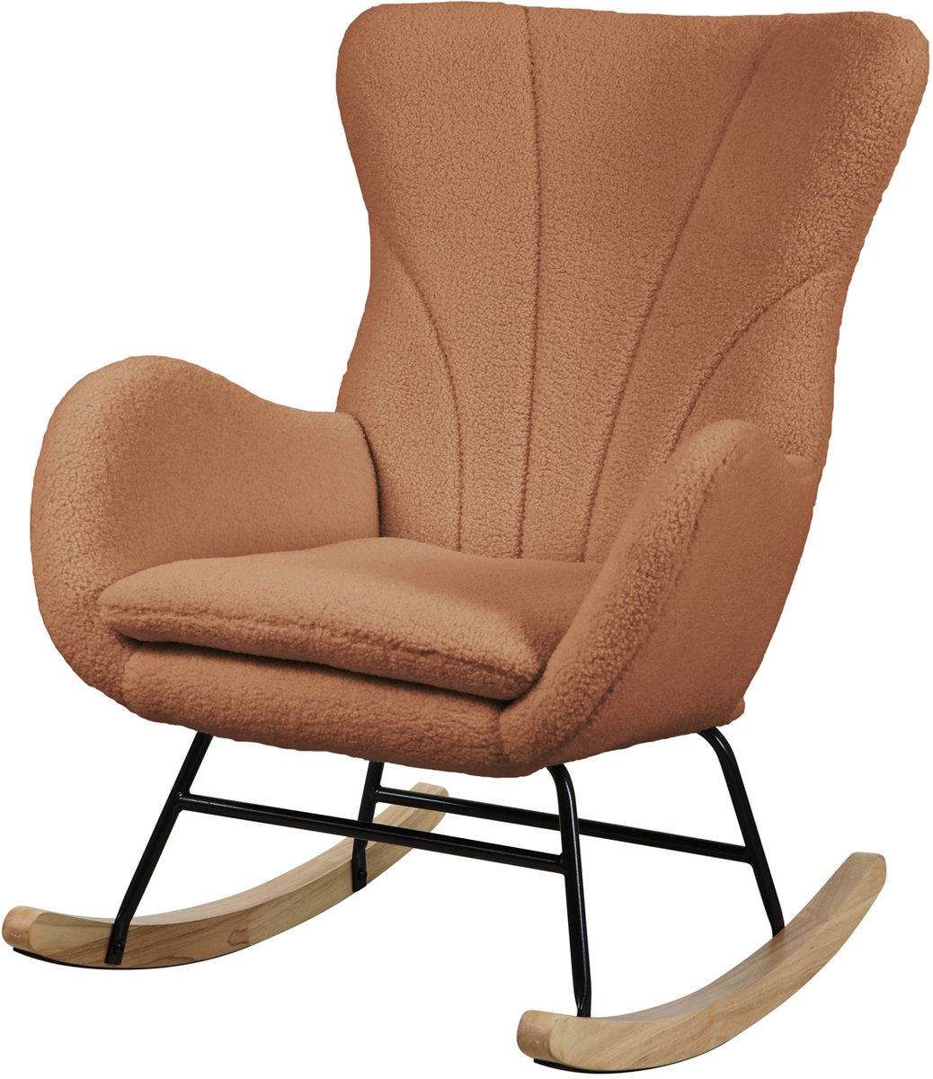 SVITA KNUT schommelstoel - woonkamerfauteuil houten lopers comfortabel gestoffeerd met armleuningen teddy boucle modern Scandi bruin