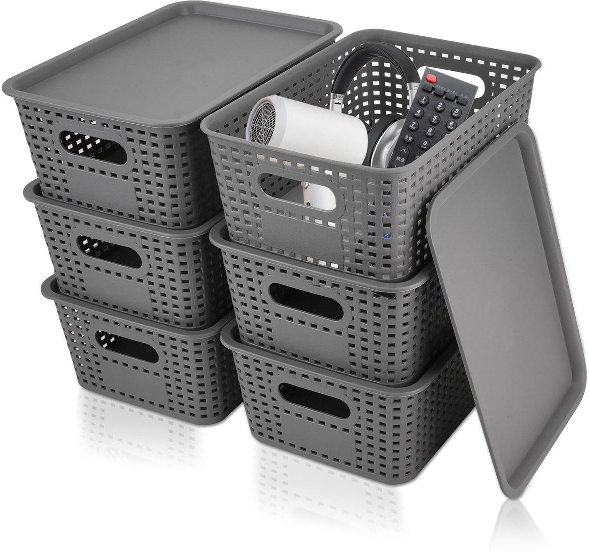 Azomor® Set van 6 multifunctionele opbergboxen met deksel voor huis en kantoor