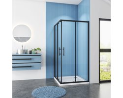 Serie Ixia - Douchecabine Vierkant - 90x90 Schuifdeur - Mat Zwart - Hoekinstap - 6mm Helder Glas