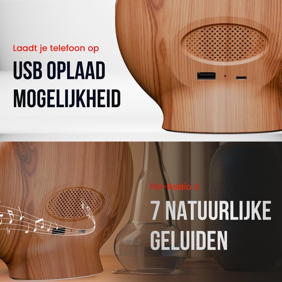 DistinQ Wake-Up Light - Wekkerradio met dubbele wektijd - Slaaphulp met USB aansluiting - Houtkleurig van DistinQ — afbeelding 4