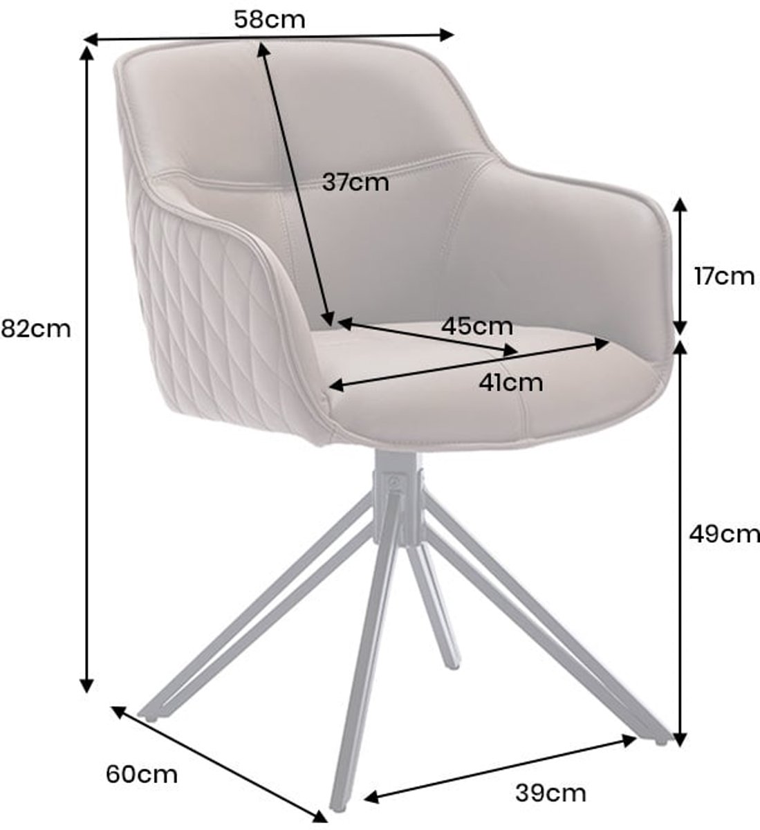 Draaibare Design Stoel EUPHORIA Bruin Echt Leer Zwart Metalen Frame met Armleuning - 45861