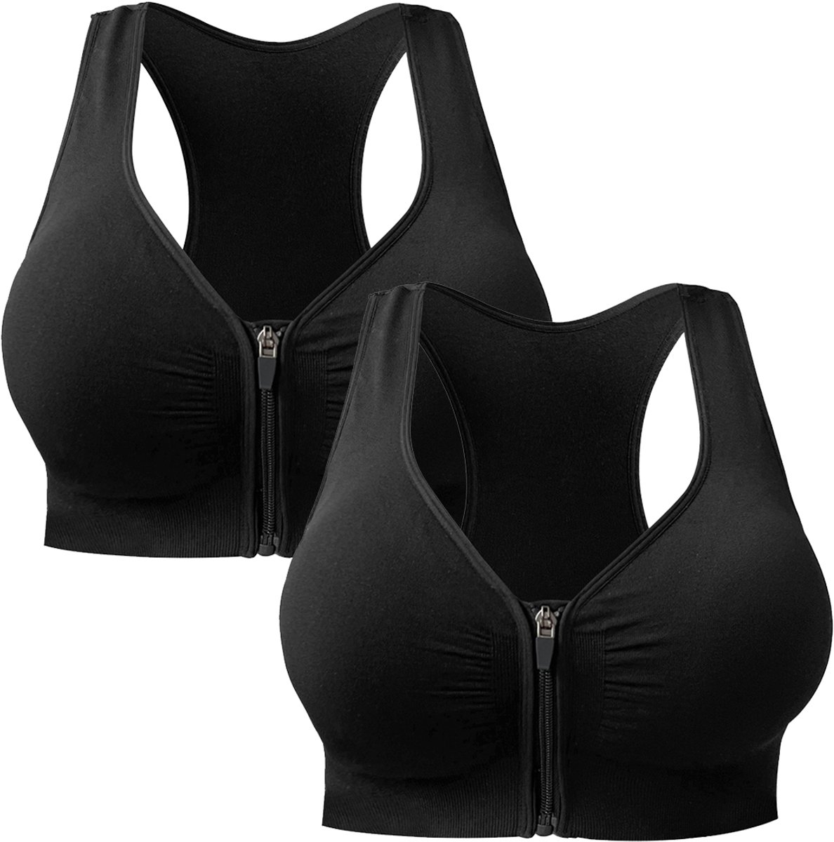 VIMOSE BH ritssluiting aan de voorkant dames-BH Grote maten-Comfort BH-postoperatieve bh-afneembare cups-Ondersteunende BH-Beha dames-Zwart-2 Stukken-XL